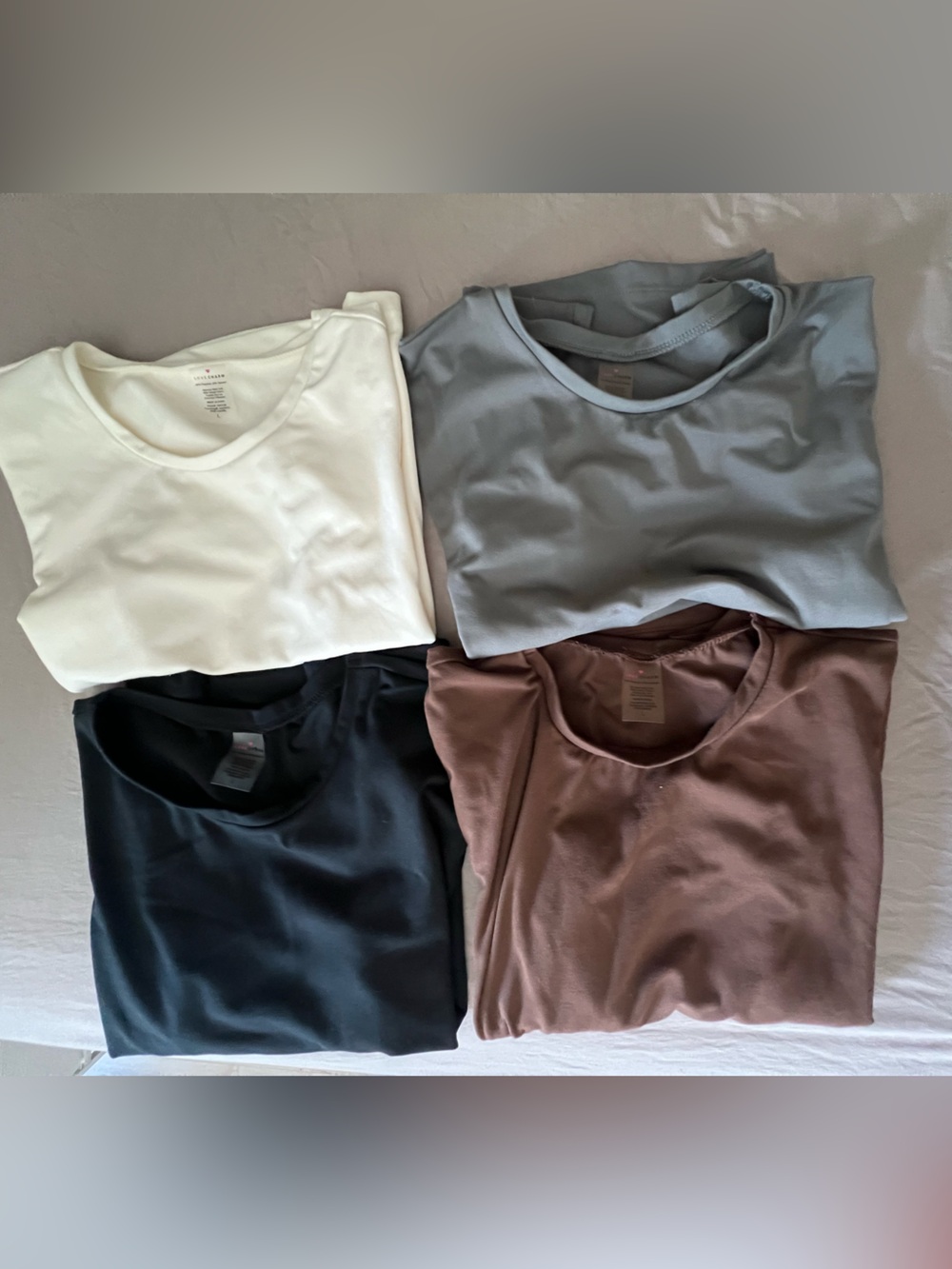 Four-Color Basic Crew Neck Tee Bundle - Black, White, Brown, Gray